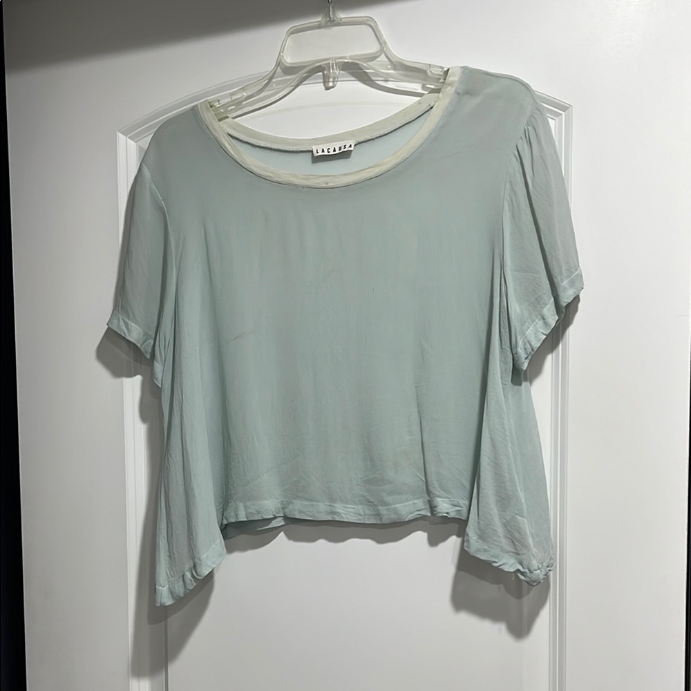 LACAUSA Blue-Green Crop Relaxed Short Sleeve Mesh Tee